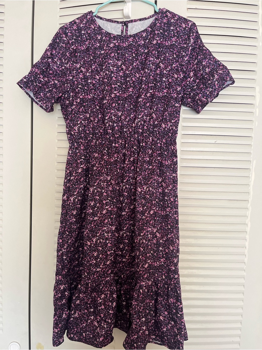 Floral Print Women's Short Sleeve Dress - Purple and Pink